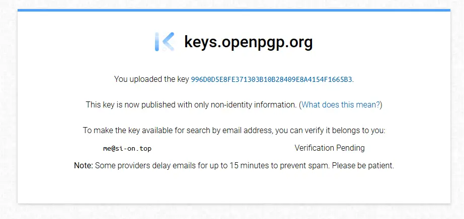 keys.openpgp.org中待认证状态的公钥